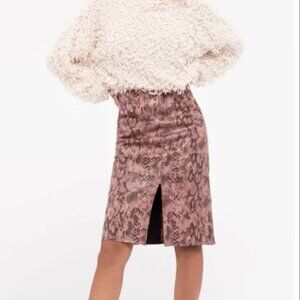 Free People MIDI Skirt Moon River XS Faux Leather Rose Snakeskin Black Like NEW!